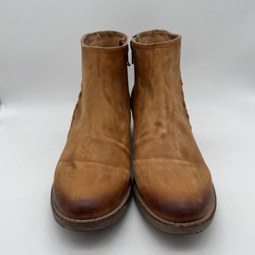 Circle G Tan Leather Fringe Western Ankle Boots Q0035‎ Whipstitch Size 9.5M - Picture 2 of 6